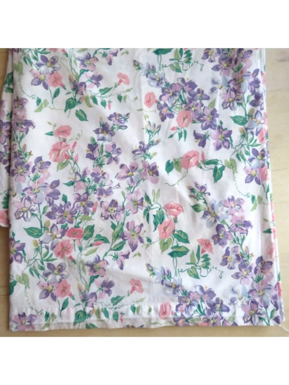 Vintage Cannon Queen Flat Sheet Floral Pink Purple Percale Cottagecore USA Made